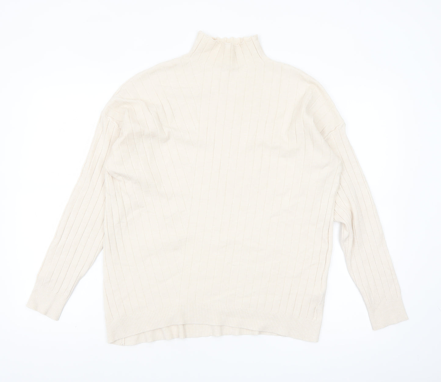 TESE Collection Women's Ivory High Neck Ribbed Knit Jumper S