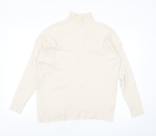 TESE Collection Women's Ivory High Neck Ribbed Knit Jumper S