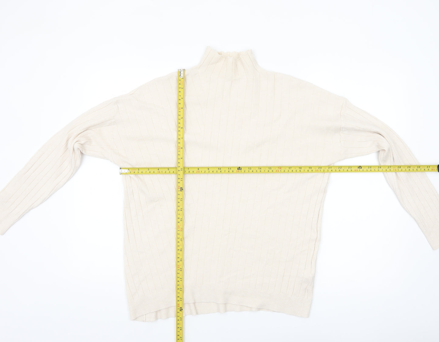 TESE Collection Women's Ivory High Neck Ribbed Knit Jumper S