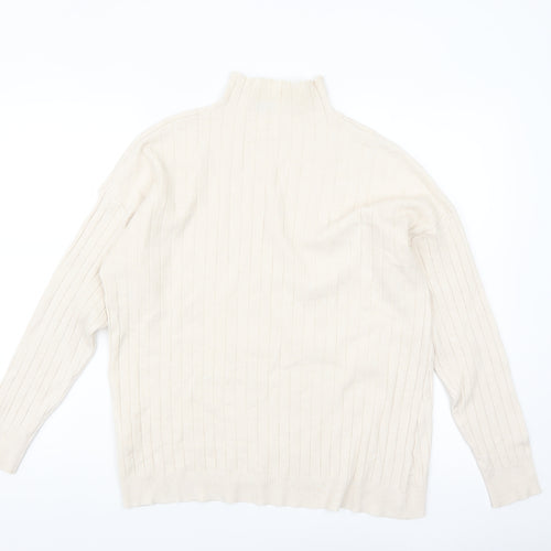 TESE Collection Women's Ivory High Neck Ribbed Knit Jumper S