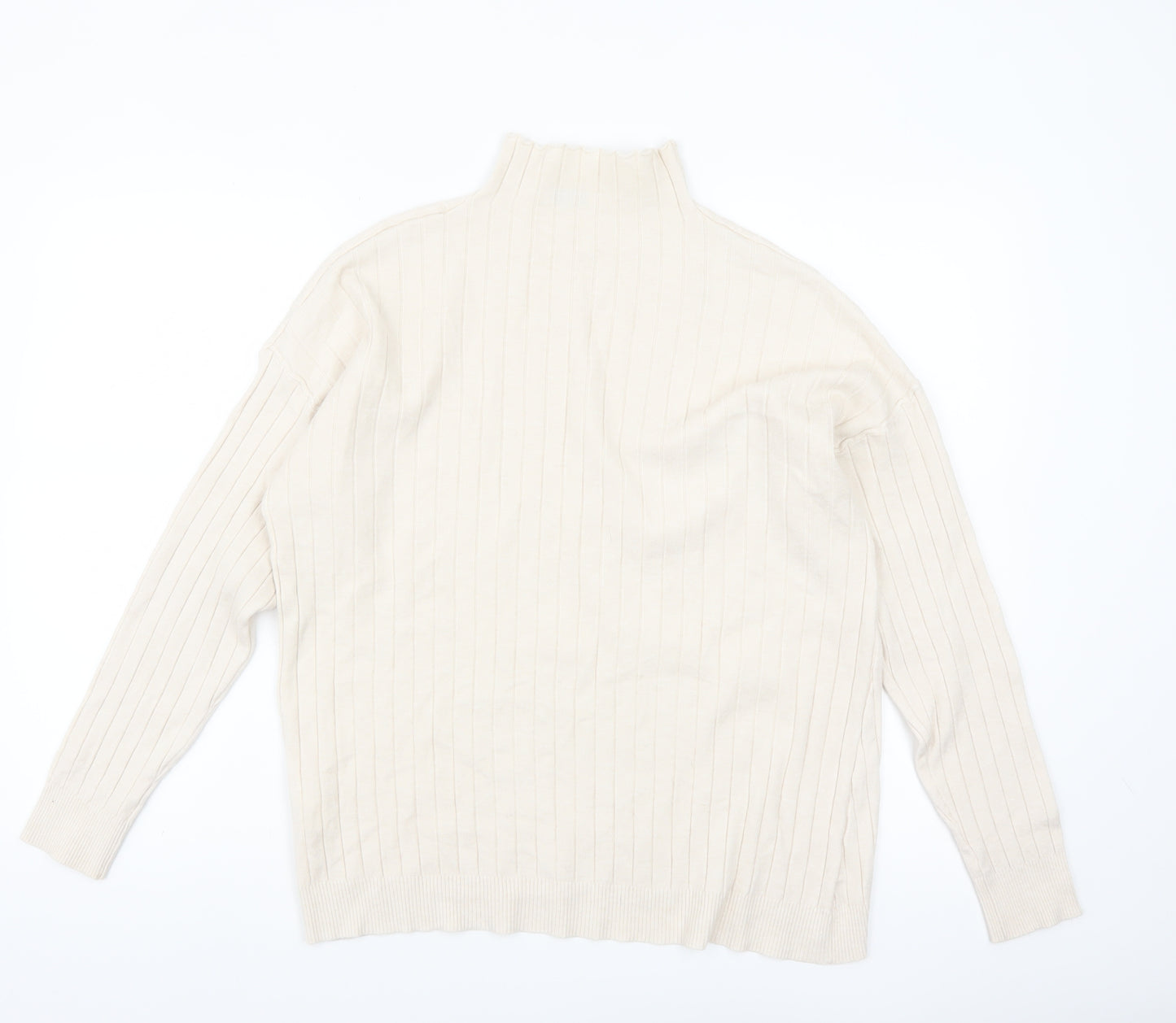 TESE Collection Women's Ivory High Neck Ribbed Knit Jumper S