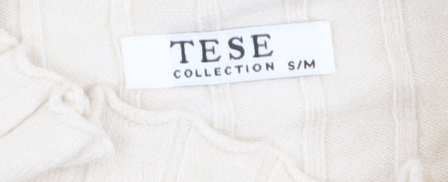 TESE Collection Women's Ivory High Neck Ribbed Knit Jumper S
