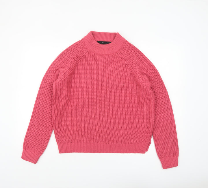 Vero Moda Womens Pink Mock Neck Chunky Knit Jumper Size S