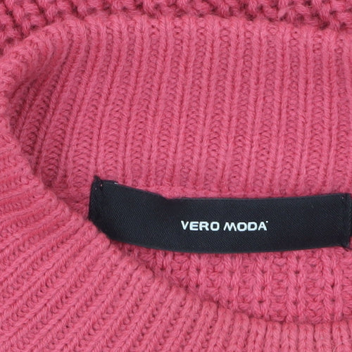 Vero Moda Womens Pink Mock Neck Chunky Knit Jumper Size S