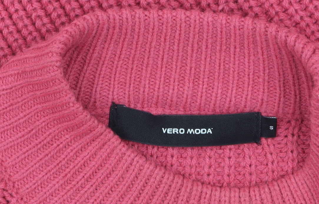 Vero Moda Womens Pink Mock Neck Chunky Knit Jumper Size S