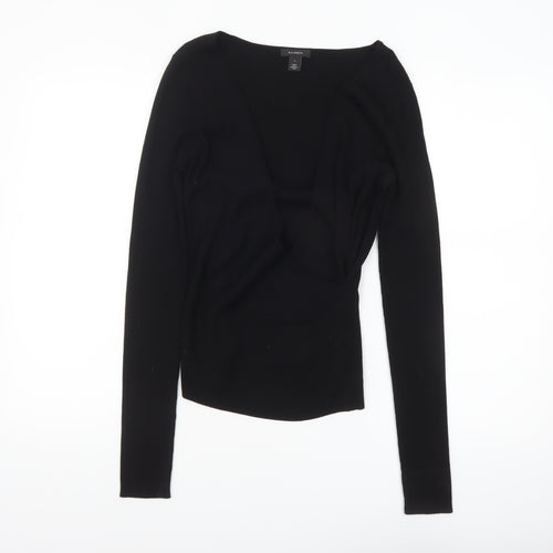Halogen Women's Black V-Neck Slim Fit Ribbed Long Sleeve Jumper Size S