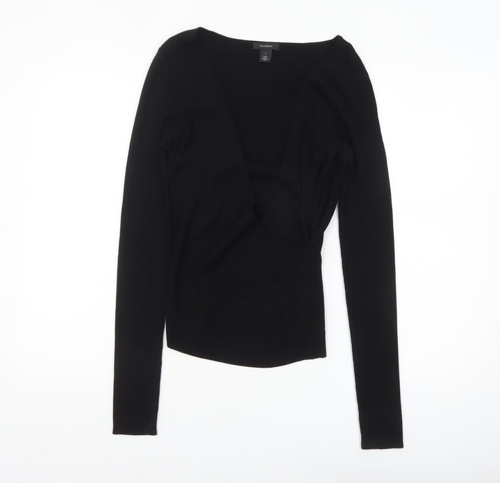 Halogen Women's Black V-Neck Slim Fit Ribbed Long Sleeve Jumper Size S