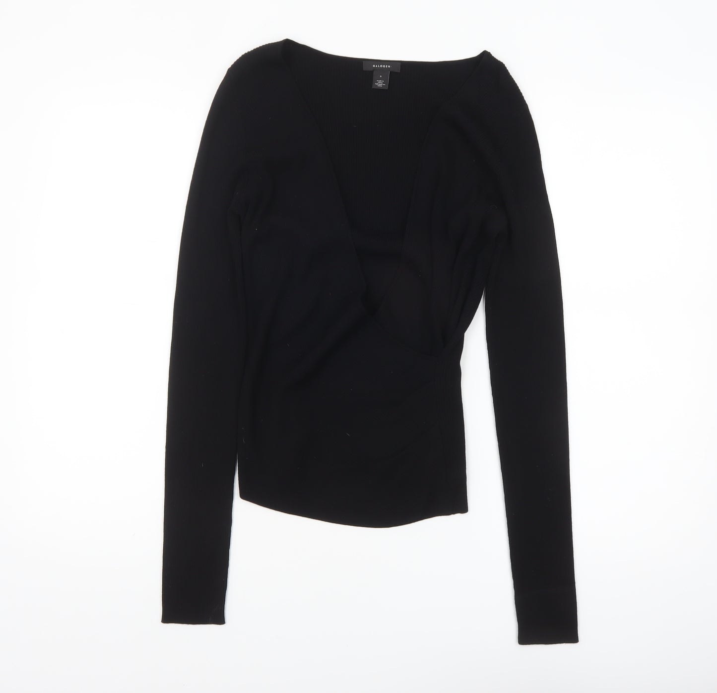 Halogen Women's Black V-Neck Slim Fit Ribbed Long Sleeve Jumper Size S