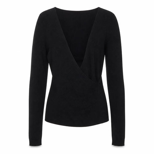 Halogen Women's Black V-Neck Slim Fit Ribbed Long Sleeve Jumper Size S