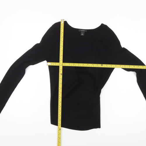 Halogen Women's Black V-Neck Slim Fit Ribbed Long Sleeve Jumper Size S