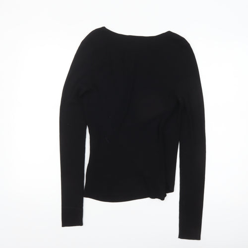 Halogen Women's Black V-Neck Slim Fit Ribbed Long Sleeve Jumper Size S