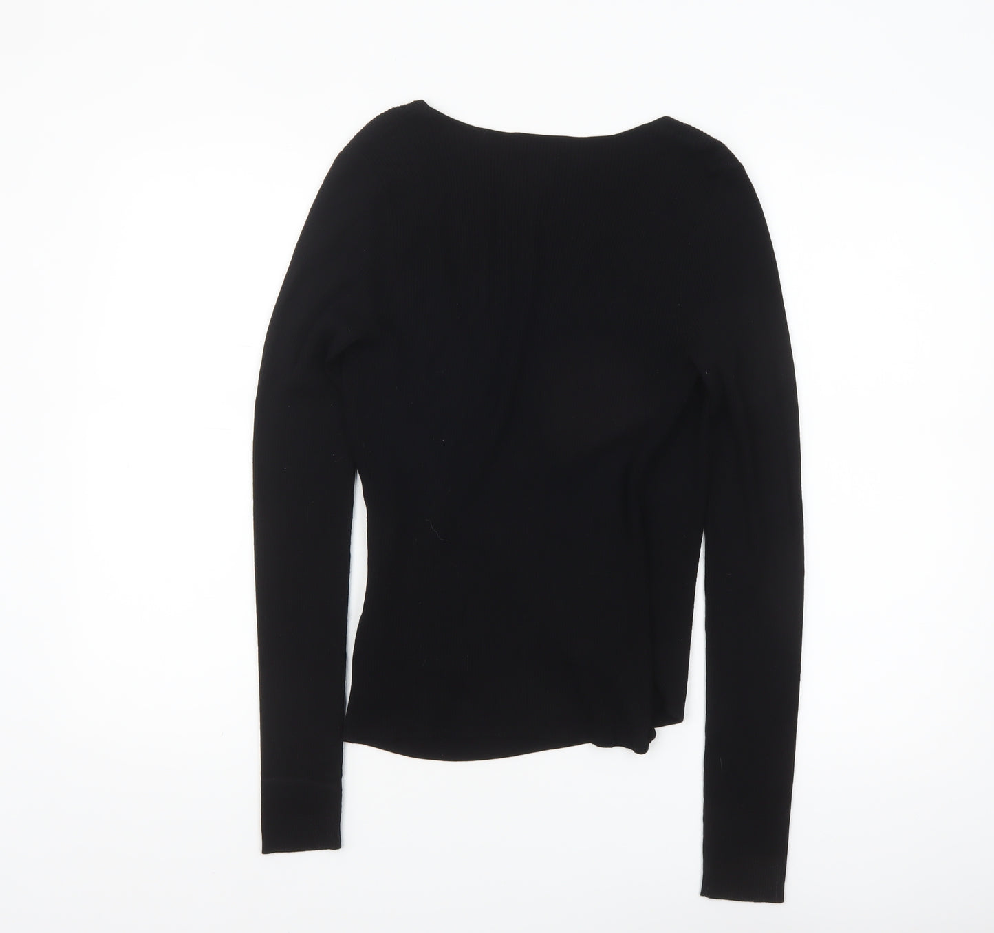 Halogen Women's Black V-Neck Slim Fit Ribbed Long Sleeve Jumper Size S