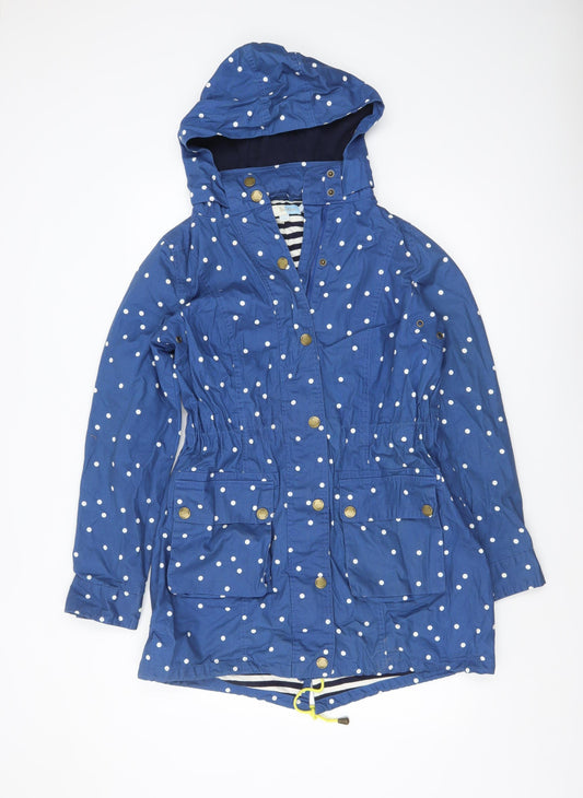 Boden Womens Blue Polka Dot Hooded Parka Jacket Size 12