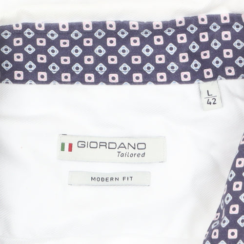 Giordano Men’s White Cotton Modern Fit Dress Shirt L 42