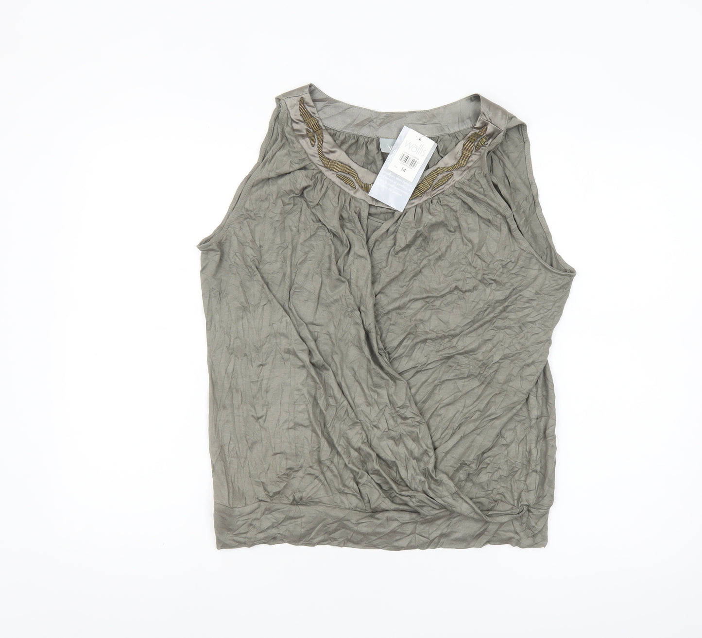 Wallis Women’s Grey Sleeveless Tunic Blouse Size 14 Viscose Blend