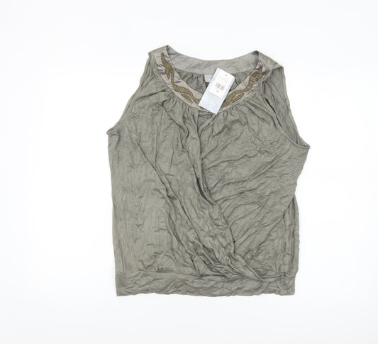 Wallis Women’s Grey Sleeveless Tunic Blouse Size 14 Viscose Blend