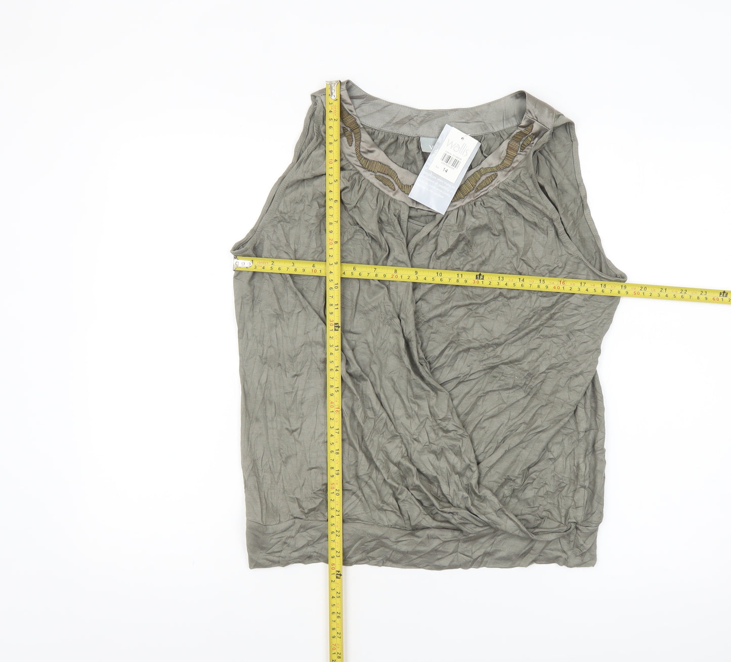 Wallis Women’s Grey Sleeveless Tunic Blouse Size 14 Viscose Blend