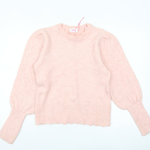 Savida Women’s Pink Cable-Knit Puff Sleeve Pullover Jumper Size 12