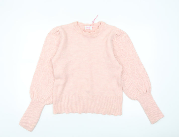 Savida Women’s Pink Cable-Knit Puff Sleeve Pullover Jumper Size 12