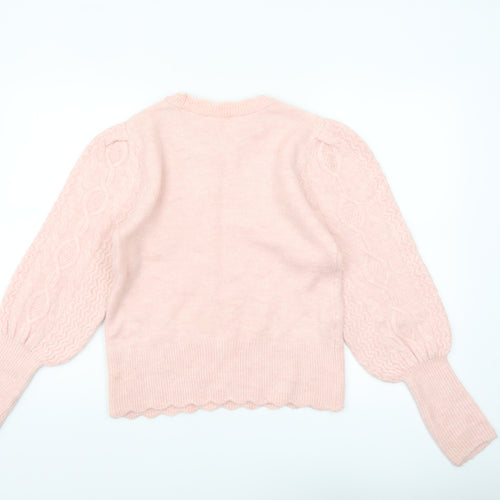 Savida Women’s Pink Cable-Knit Puff Sleeve Pullover Jumper Size 12