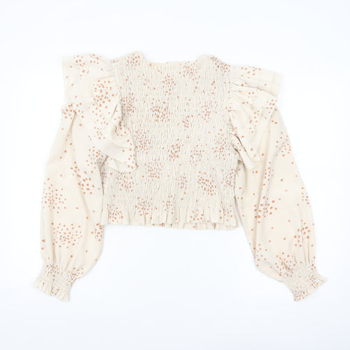 Urban Bliss Women's Beige Polka Dot Ruffle Long Sleeve Cropped Blouse Size 16