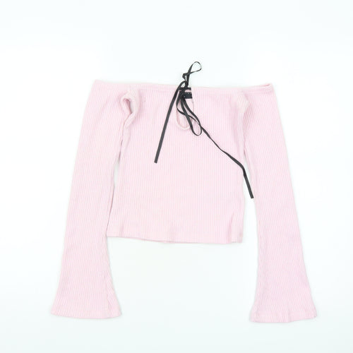 ASOS DESIGN Women’s Pink Off Shoulder Cropped Ribbed Top XS