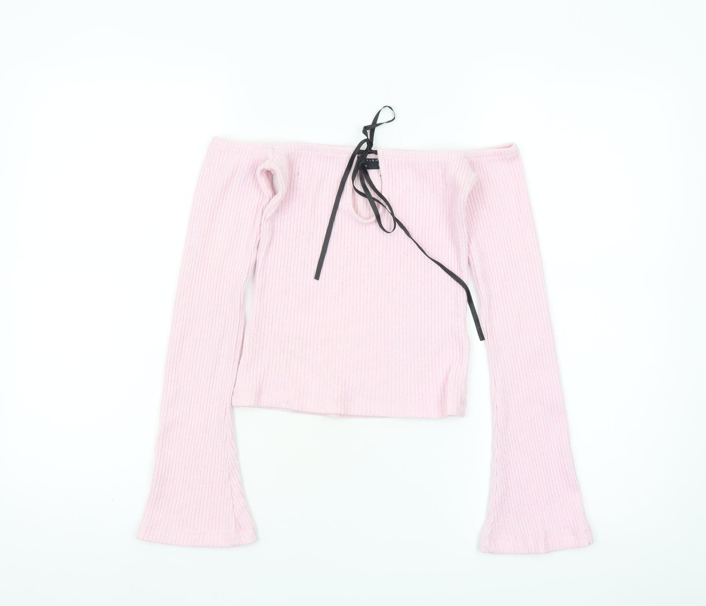 ASOS DESIGN Women’s Pink Off Shoulder Cropped Ribbed Top XS