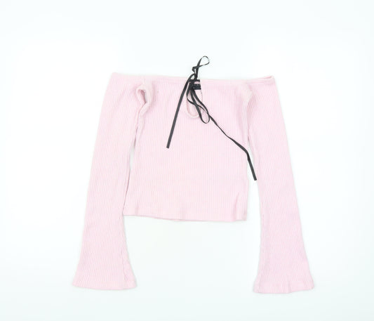ASOS DESIGN Women’s Pink Off Shoulder Cropped Ribbed Top XS