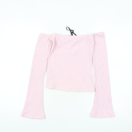 ASOS DESIGN Women’s Pink Off Shoulder Cropped Ribbed Top XS