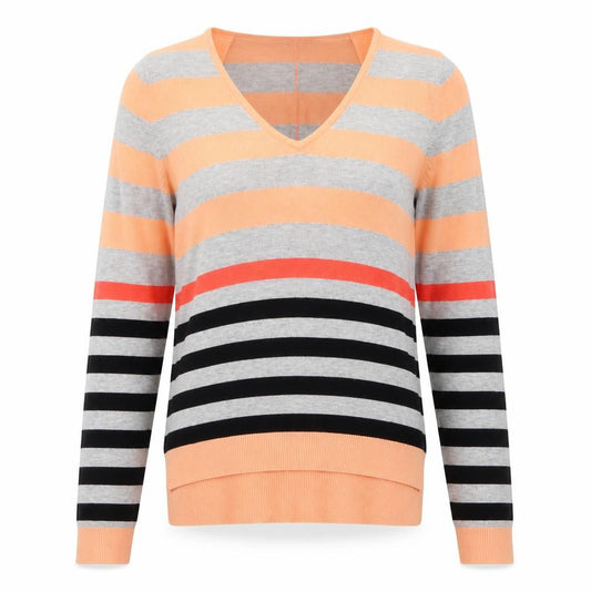Front view of Fransa Women's Multicoloured Striped V-Neck Cardigan, size S