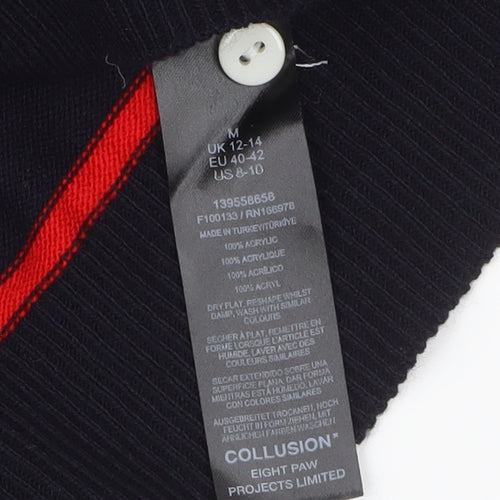 Collusion Men's Blue Striped Collared Henley Jumper Size M