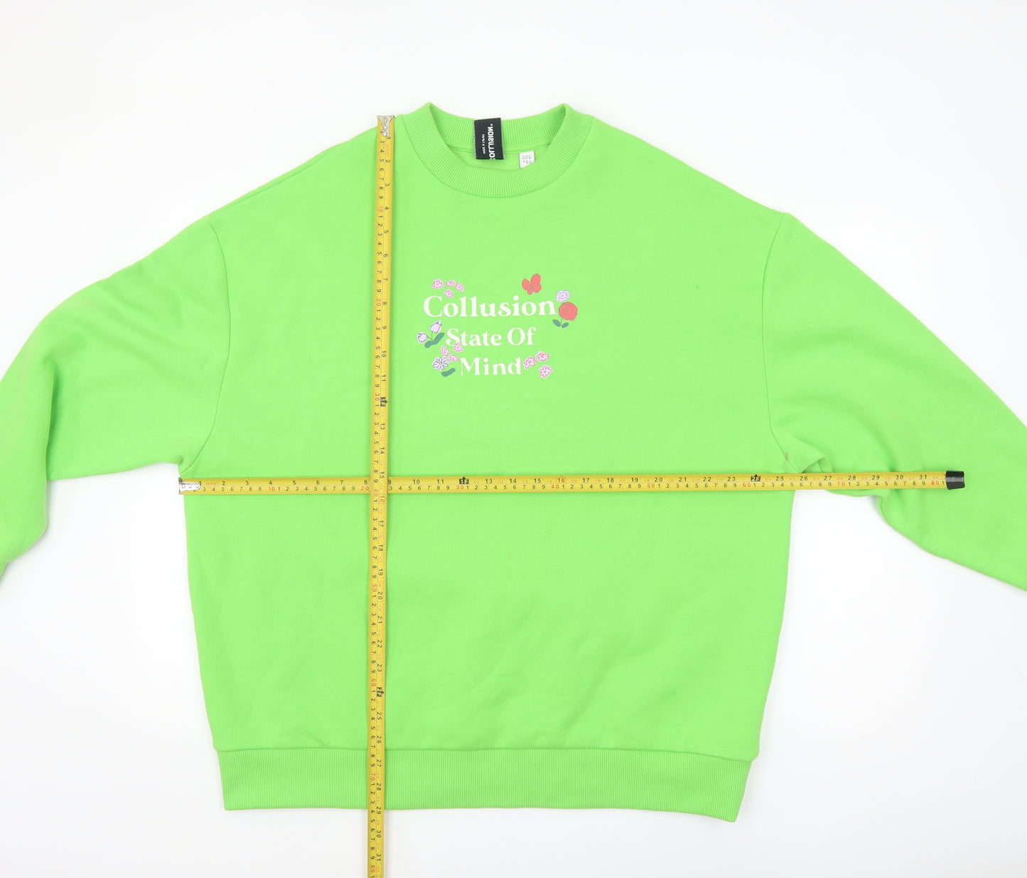 Collusion Women's Green Pullover Sweatshirt UK 12 Graphic Print Crew Neck