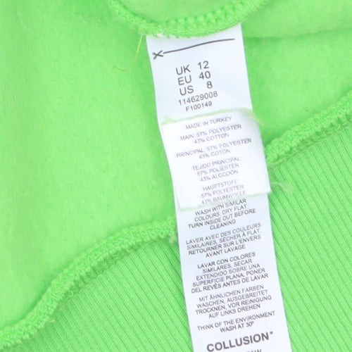 Collusion Women's Green Pullover Sweatshirt UK 12 Graphic Print Crew Neck