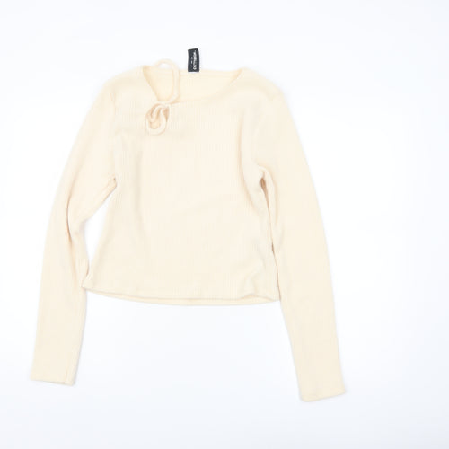 Collusion Women’s Beige Ribbed Cropped Long Sleeve Top Size M
