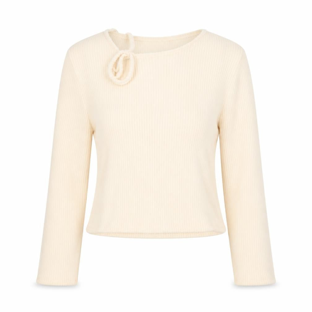 Collusion Women’s Beige Ribbed Cropped Long Sleeve Top Size M