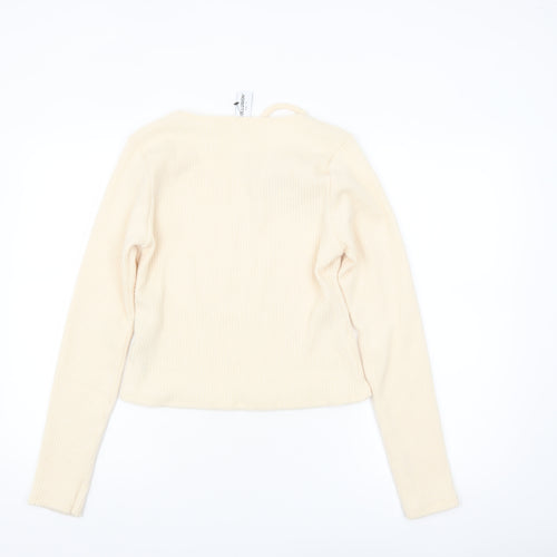 Collusion Women’s Beige Ribbed Cropped Long Sleeve Top Size M