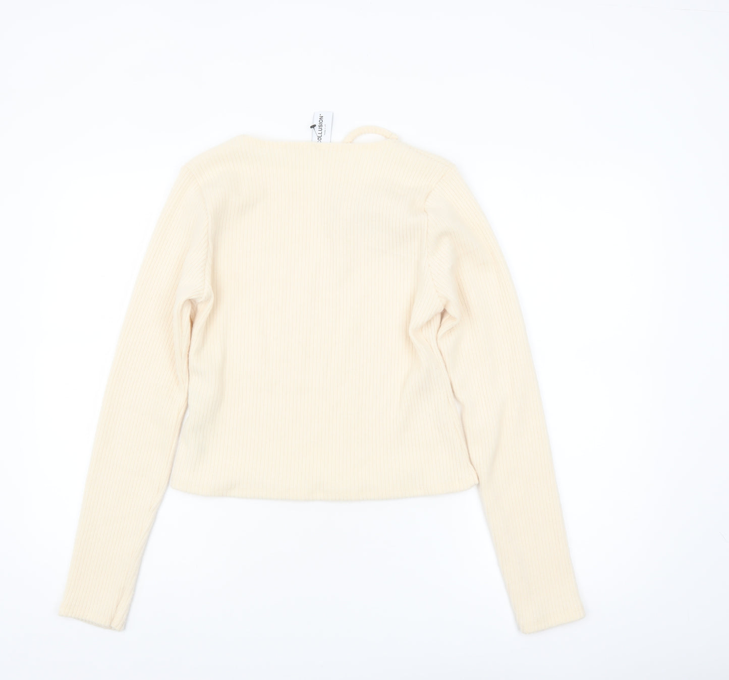Collusion Women’s Beige Ribbed Cropped Long Sleeve Top Size M