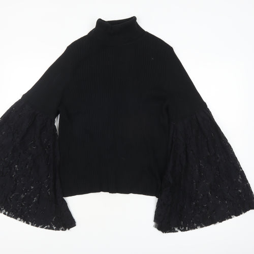 ASOS Women’s Black Lace Bell Sleeve Roll Neck Jumper Size 16