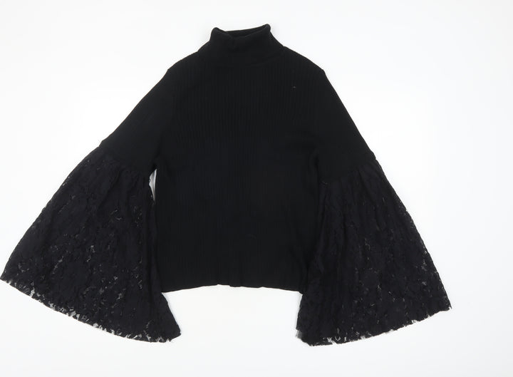 ASOS Women’s Black Lace Bell Sleeve Roll Neck Jumper Size 16