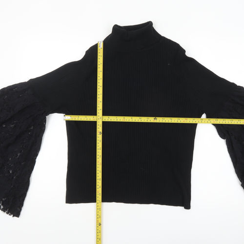 ASOS Women’s Black Lace Bell Sleeve Roll Neck Jumper Size 16