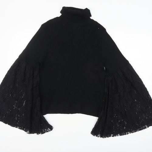 ASOS Women’s Black Lace Bell Sleeve Roll Neck Jumper Size 16