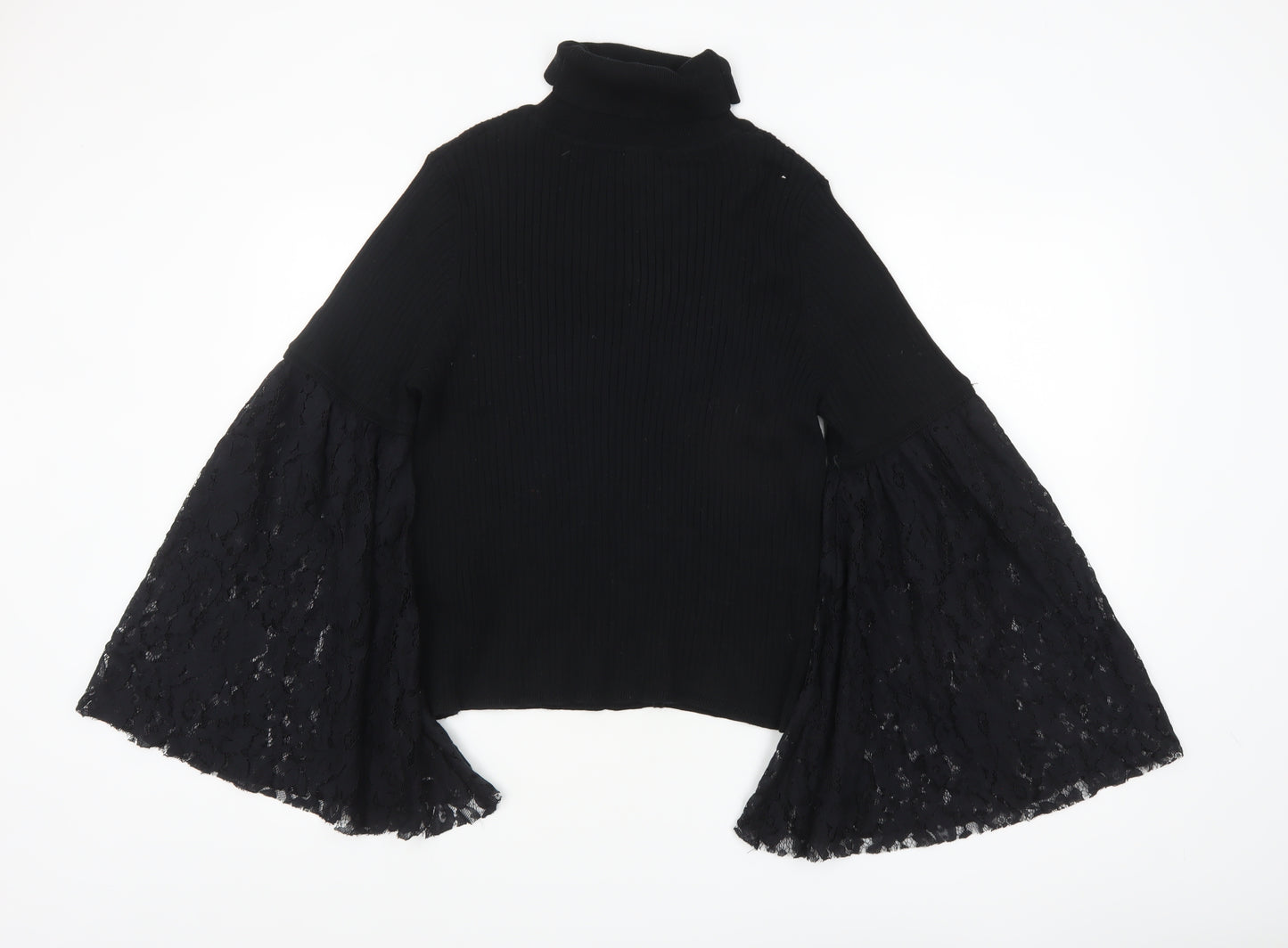 ASOS Women’s Black Lace Bell Sleeve Roll Neck Jumper Size 16