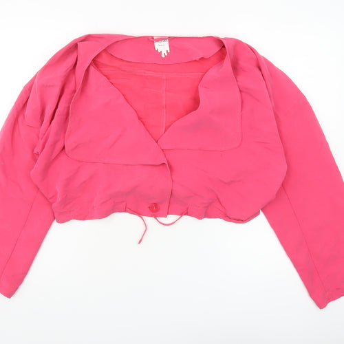 Monki Women’s Pink Cropped Blouse Medium Long Sleeve Collared