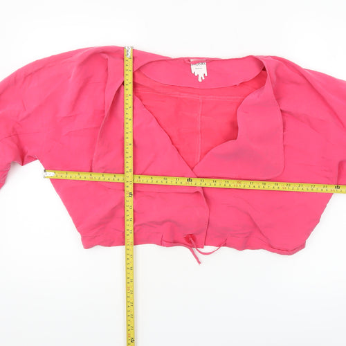 Monki Women’s Pink Cropped Blouse Medium Long Sleeve Collared