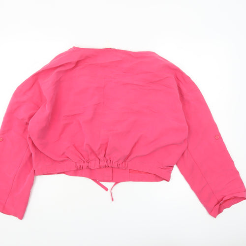 Monki Women’s Pink Cropped Blouse Medium Long Sleeve Collared