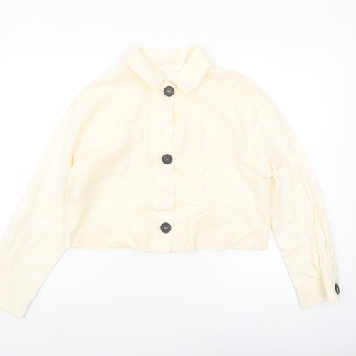 Zara Women Beige Linen Cropped Button Jacket Size S