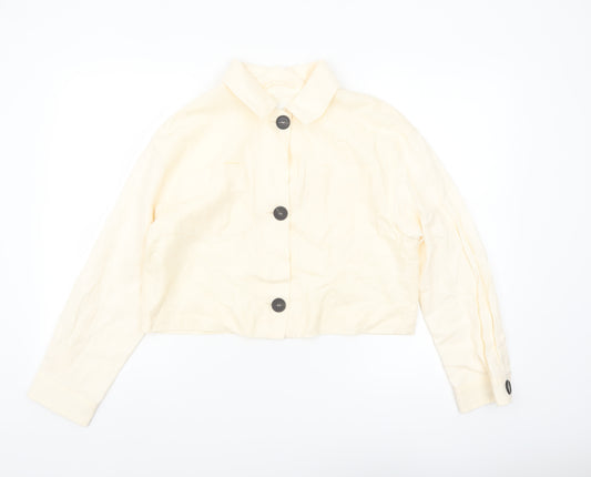 Zara Women Beige Linen Cropped Button Jacket Size S