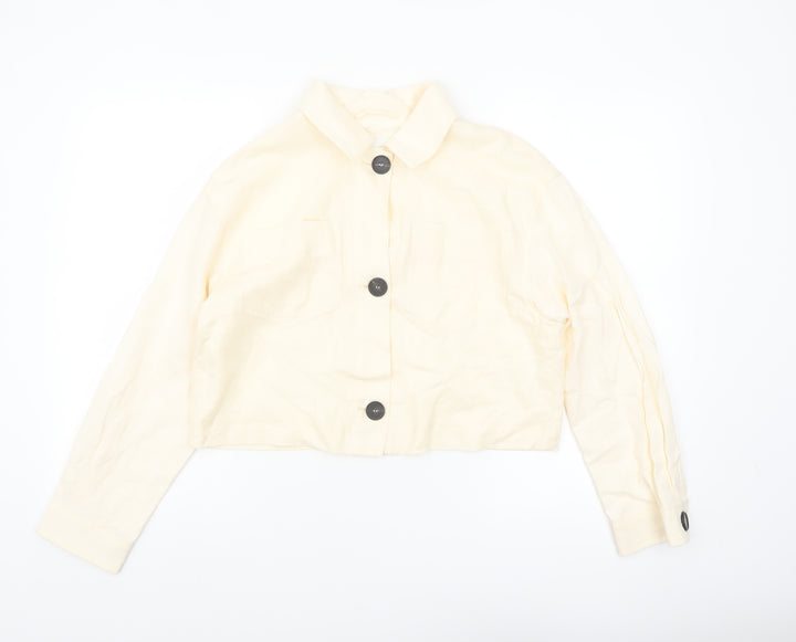 Zara Women Beige Linen Cropped Button Jacket Size S