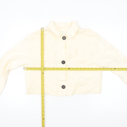 Zara Women Beige Linen Cropped Button Jacket Size S