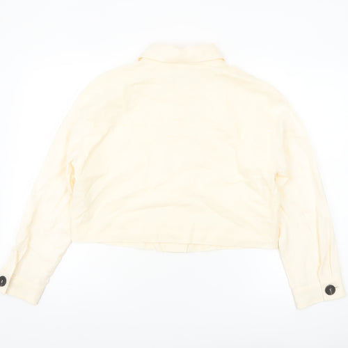 Zara Women Beige Linen Cropped Button Jacket Size S